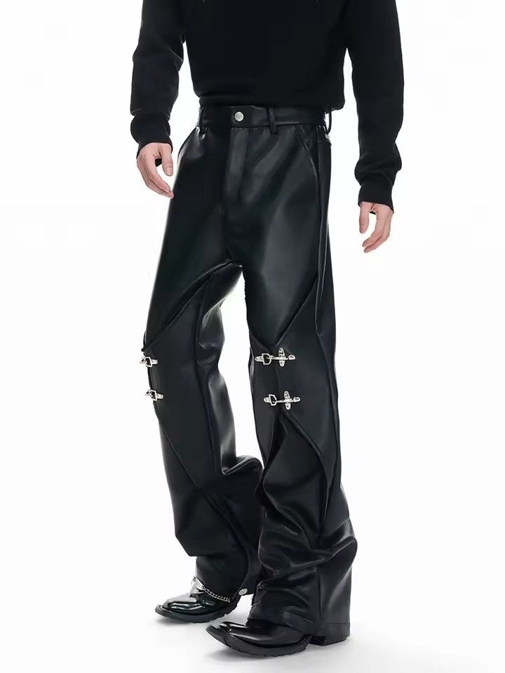 Jean Long Black Pu Leather Straight Pants Size US 29 - 5 Thumbnail