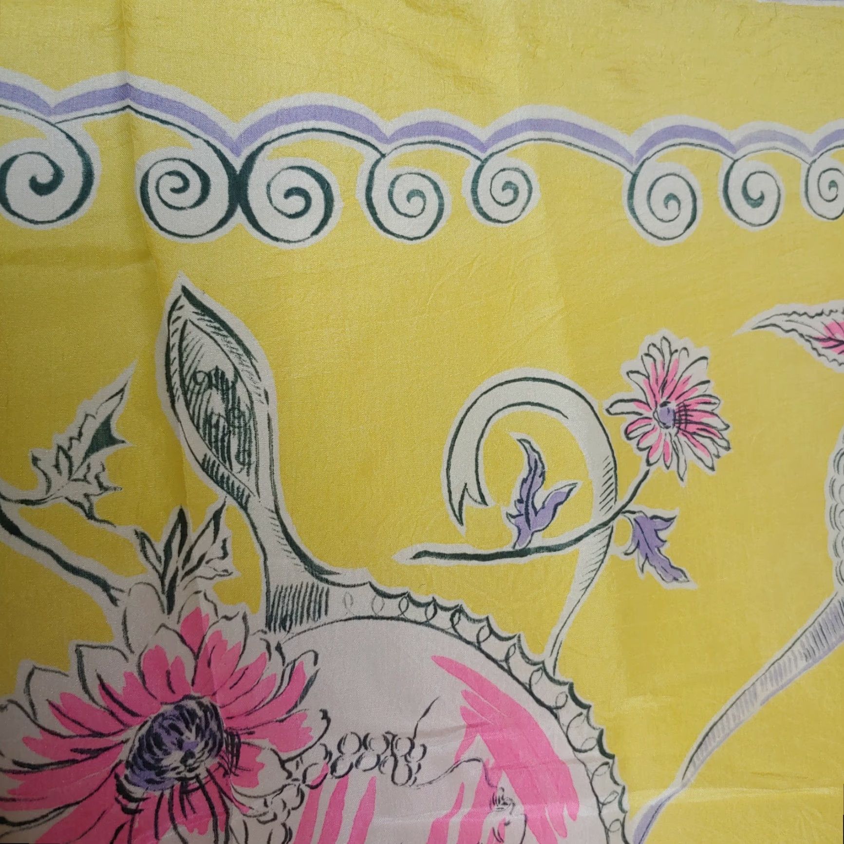Vintage Vintage Women's Silk-Like Yellow Scarf Casual Accessory 35.5x33" Womens Size ONE SIZE - 5 Thumbnail