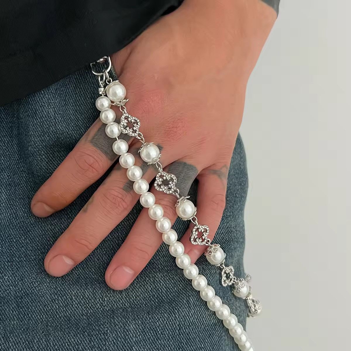 Other 2 Layer Flower Rhinestone Beads Jeans Chain Size ONE SIZE - 2 Thumbnail