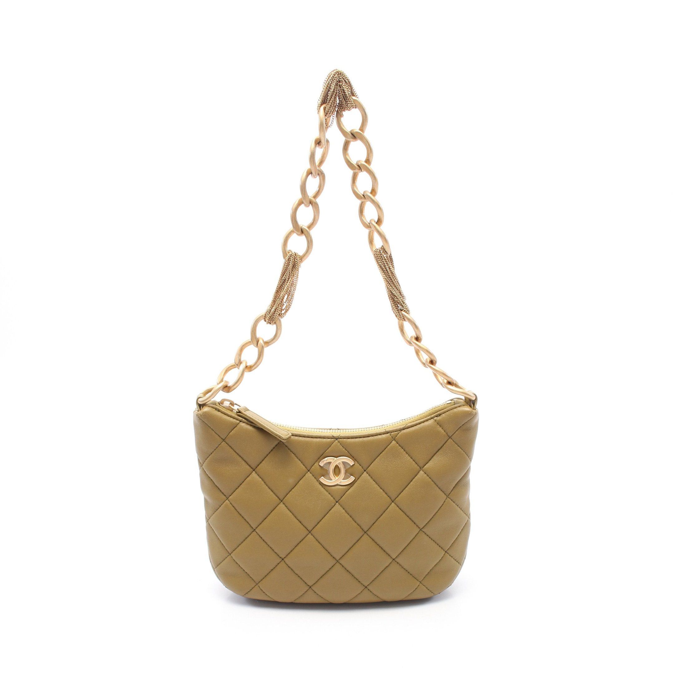 Chanel Chanel Small Hobo Chain Shoulder Bag Leather Khaki Green Gold Hardware Size ONE SIZE - 1 Thumbnail