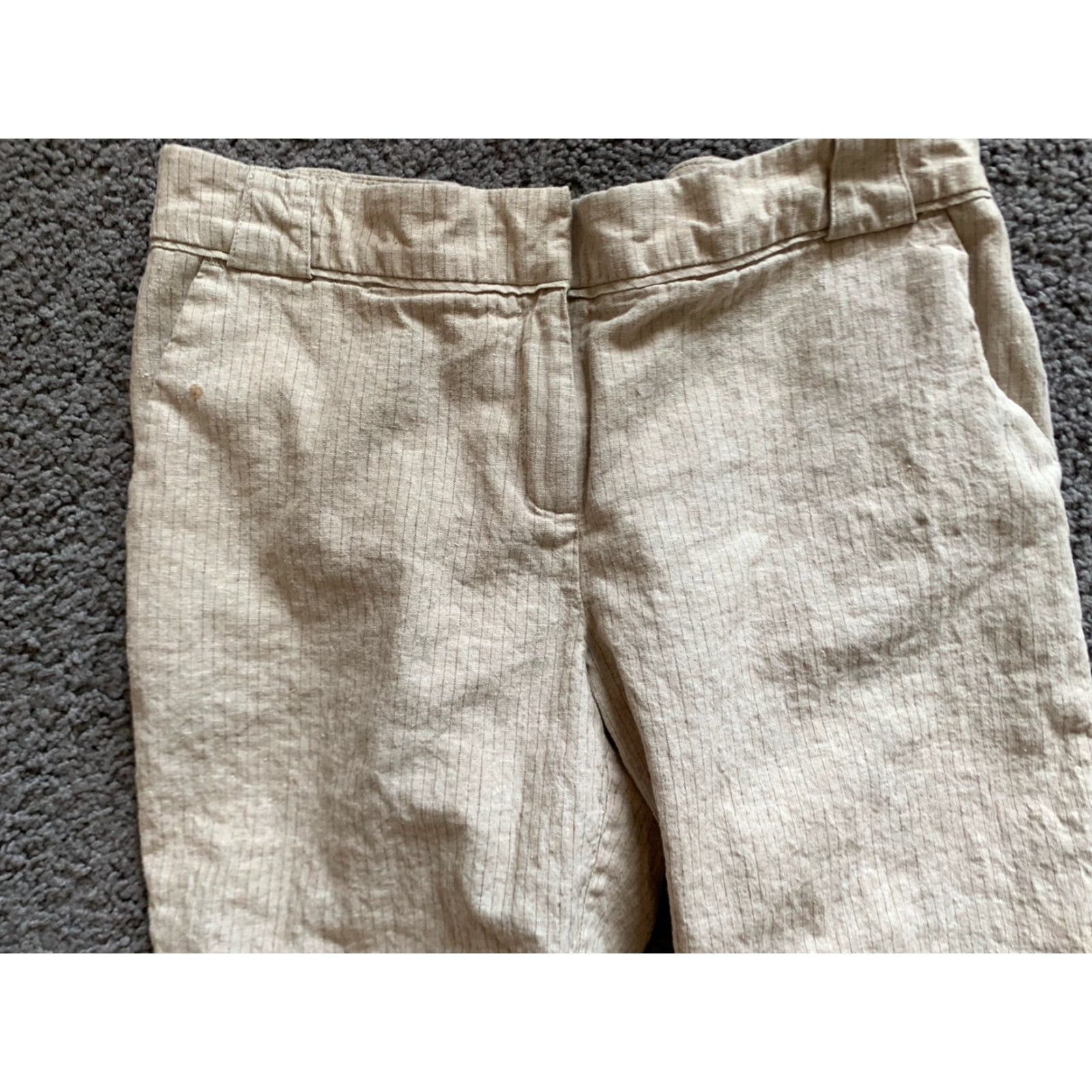 Jones New York JONES NEW YORK Women's 10 Beige Striped Linen Capri Cropped Pants, High Rise, Lightweight, Casual, Designer Size 32" / US 10 / IT 46 - 2 Thumbnail