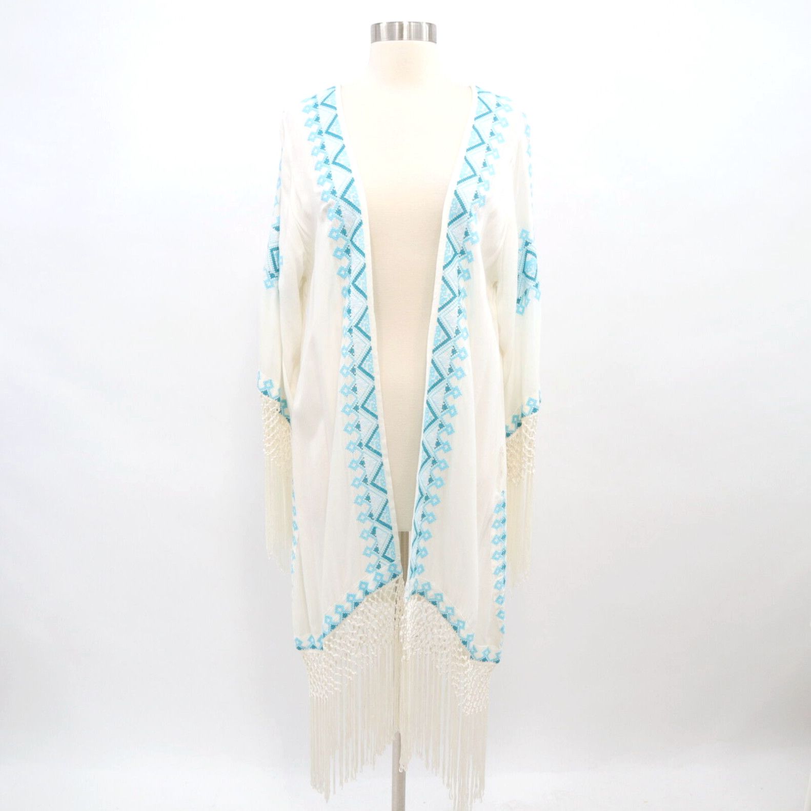 image of Vintage Melissa Odabash Cover Up Kimono Os One Size New Womens Swimwear Beach White Blue