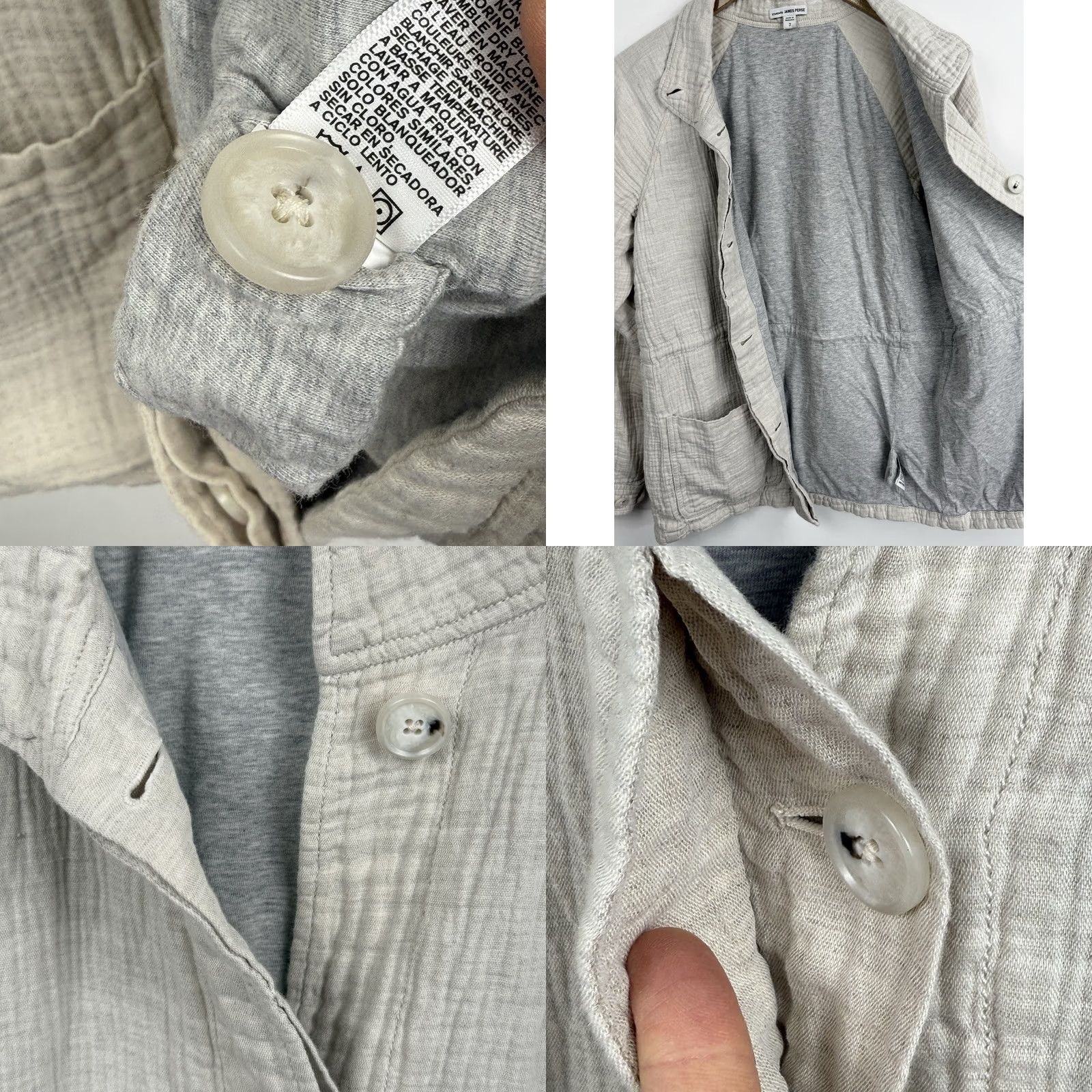 James Perse VINTAGE James Perse Jacket Womens 2 Medium Beige Pockets Collared Button Long Sleeve Short Length - Fall Spring Regular Mens Womens Girls Size XS / US 0-2 / IT 36-38 - 8 Thumbnail