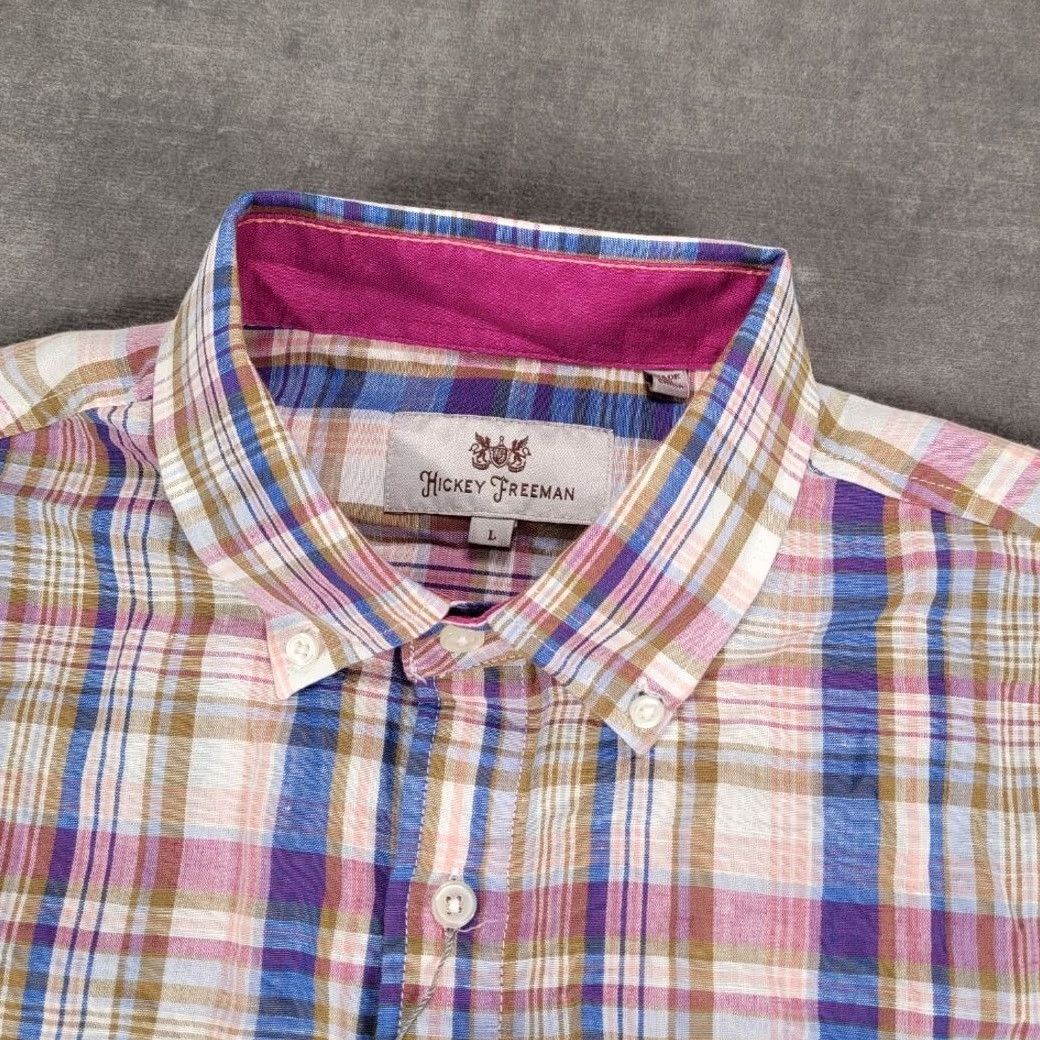Vintage Hickey Freeman Raspberry Plaid Short Sleeve Button Up Shirt Lg New Mens Size US L / EU 52-54 / 3 - 6 Thumbnail