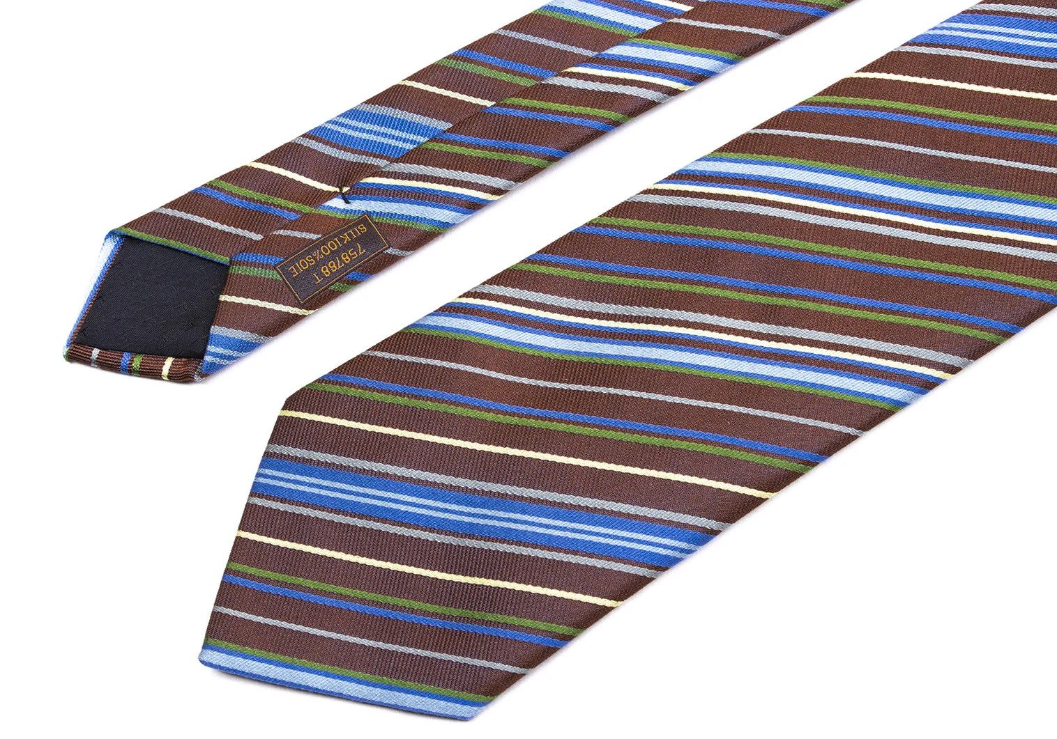 Hermes Multi-Stripe Jacquard Silk Tie in Brown, Blue, and Green Size ONE SIZE - 3 Thumbnail