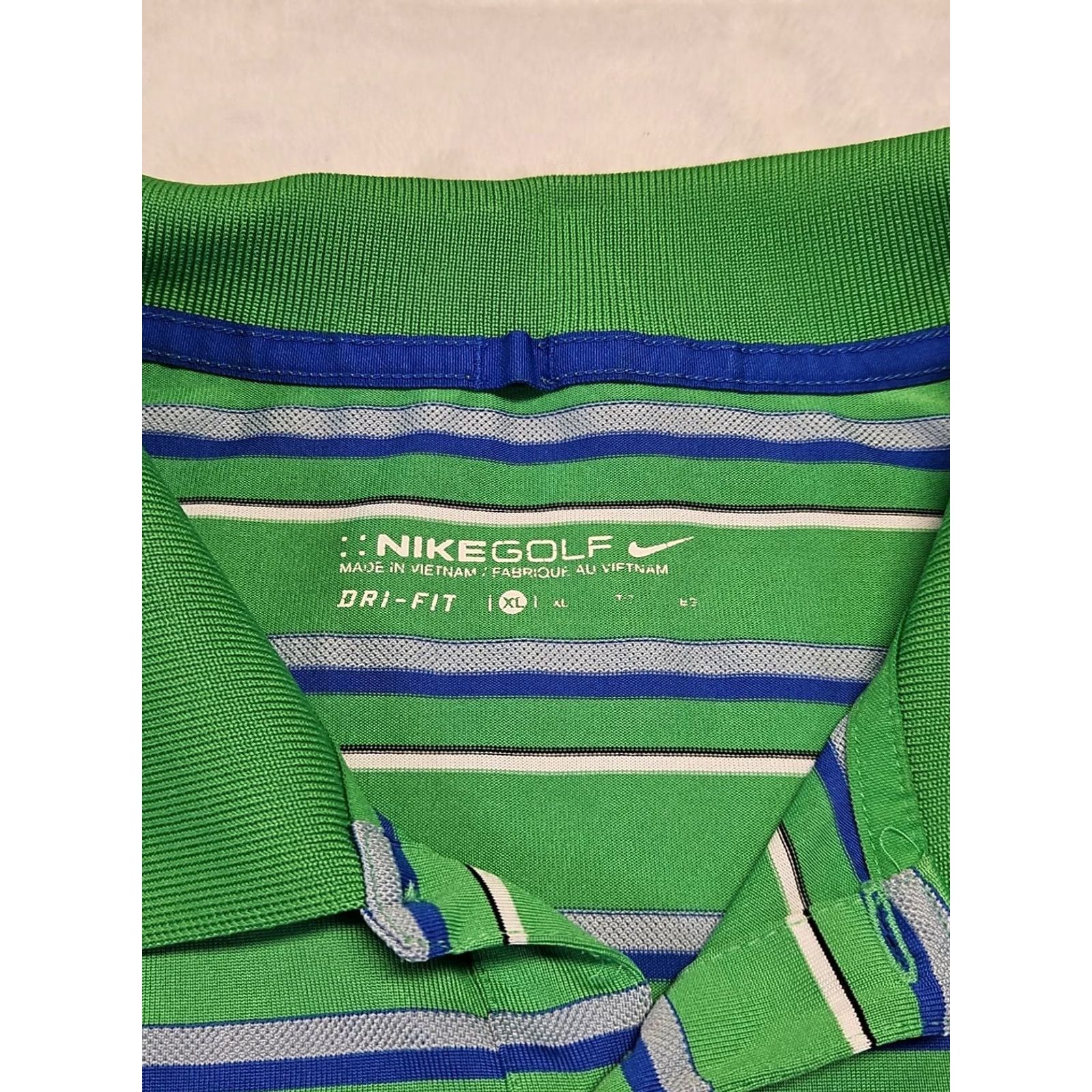 Nike Nike Golf Dri-FIT Polo Shirt Mens XL Green Blue Striped Swoosh Performance Size US XL / EU 56 / 4 - 5 Thumbnail