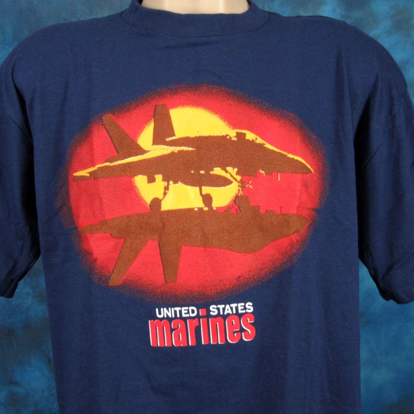 Vintage NOS vtg 80s USMC US MARINE CORPS SUNSET T-Shirt L/XL fighter jet single stitch Shipmenship Size US L / EU 52-54 / 3 - 3 Thumbnail