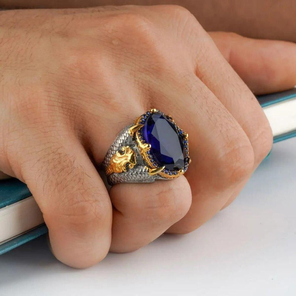 Designer Men's Handmade Blue Sapphire Open Two-Tone Ottoman Ring Size ONE SIZE - 3 Thumbnail