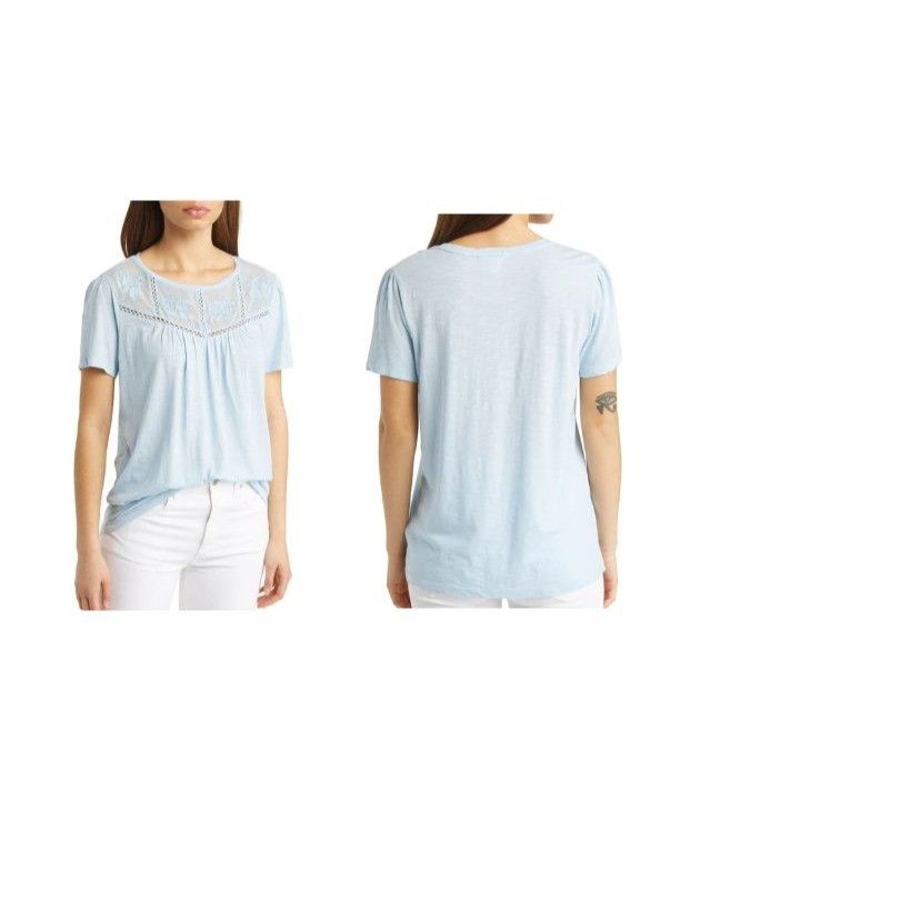Other Caslon Embroidered Yoke Tee in Blue Falls, Sz. XXS Size XXS / US 00 / IT 34 - 2 Thumbnail