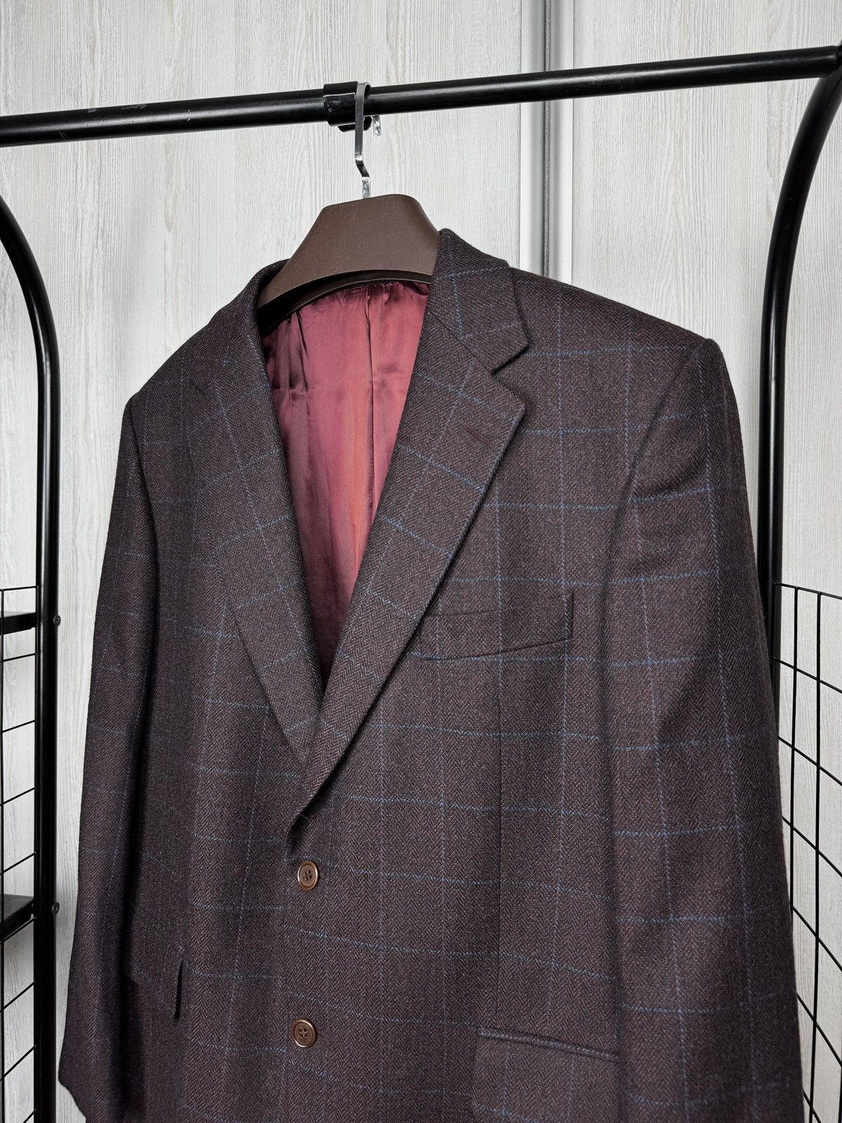 Magee Magee Burgundy Brown Men’s 2 button checkered blazer 44S Size 44S - 5 Thumbnail
