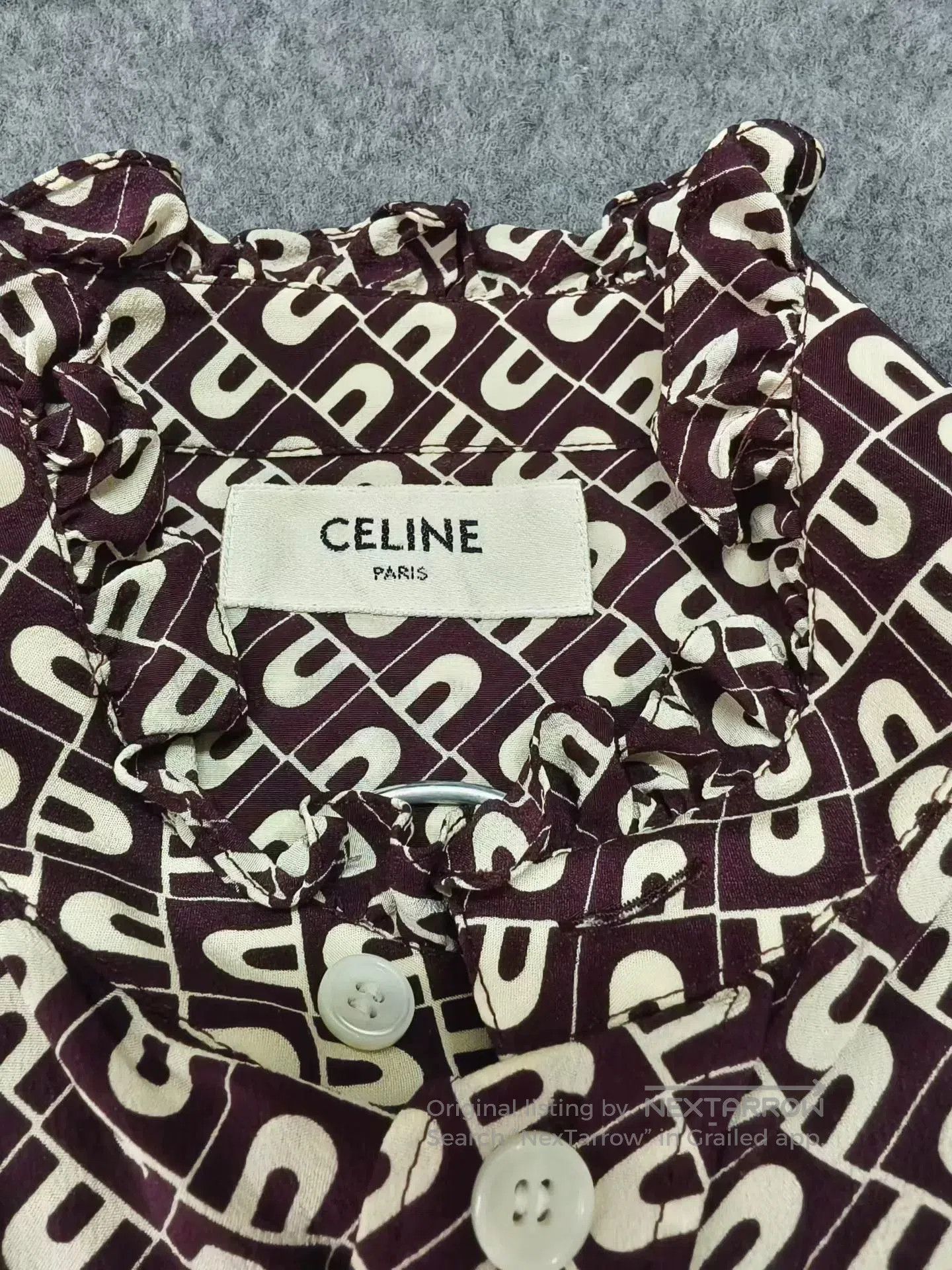 Celine Celine Black White Print Silk Ruffled Shirt. Size XXS / US 00 / IT 34 - 3 Thumbnail
