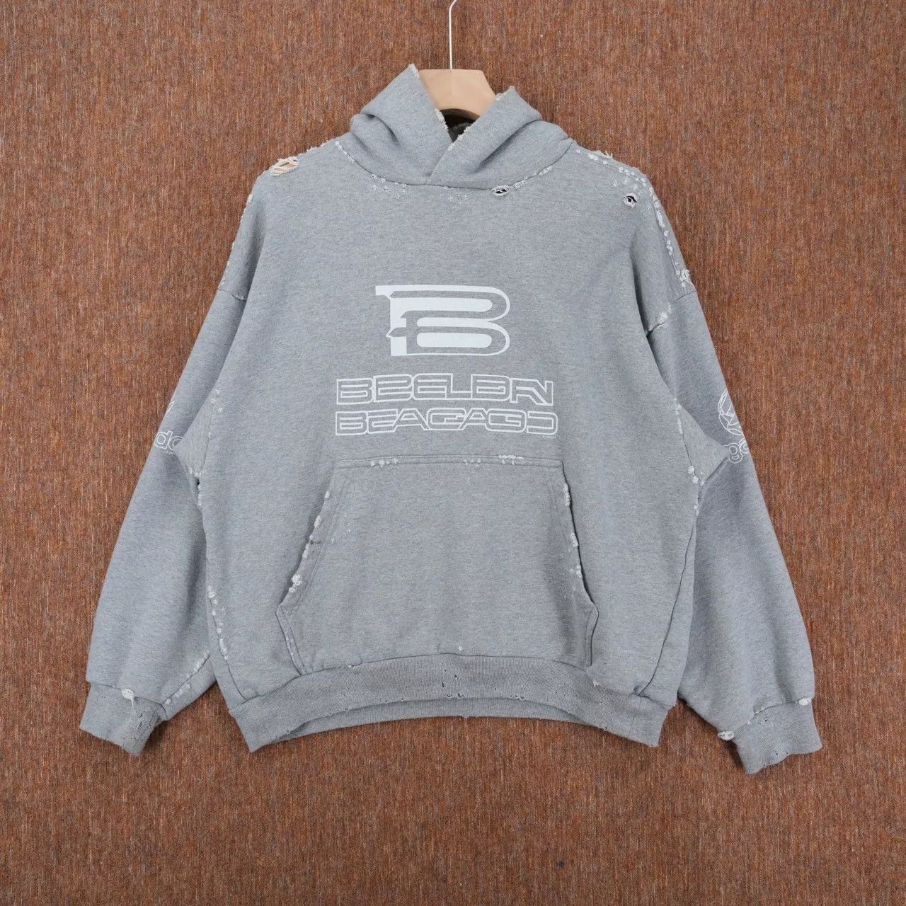 balenciaga gray logo print hoodie xs