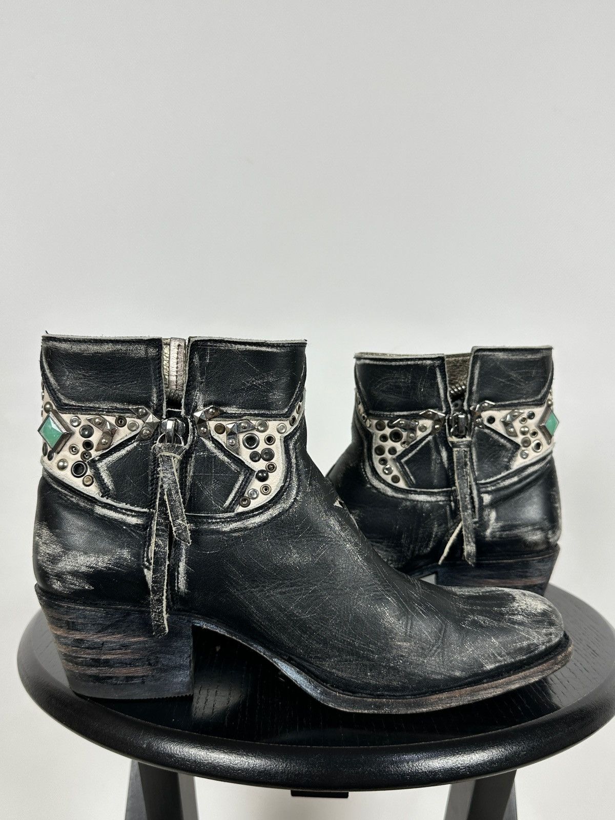 Sendra Sendra Distressed Leather Studded Western Ankle Biker Boots Size US 7 / IT 37 - 8 Thumbnail
