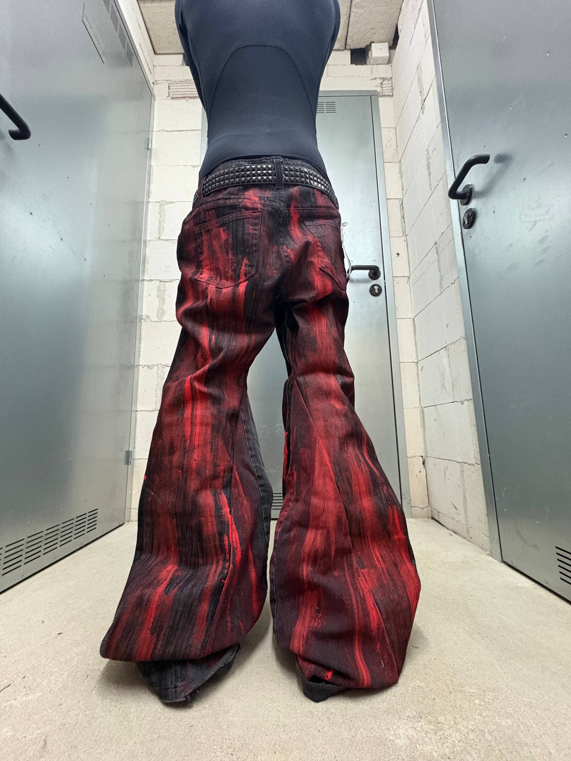 Japanese Brand Custom Black Baggy Distressed Jeans Painted Wide Leg Size US 31 - 3 Thumbnail