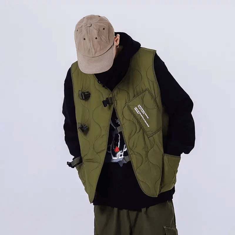 Japanese Brand × Vintage Army green utility buckle quilted vest jacket Size US XL / EU 56 / 4 - 2 Thumbnail