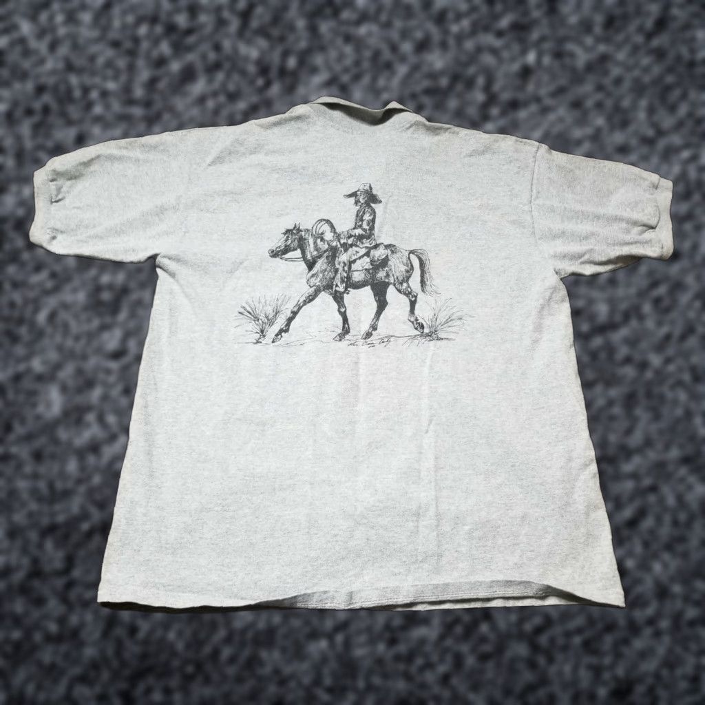 Vintage VINTAGE Men's Polo Shirt XL Gray Cotton Deluxe Osceola FL Horse Double-Sided 2000s Golf Polo Mens Size US XL / EU 56 / 4 - 1 Thumbnail