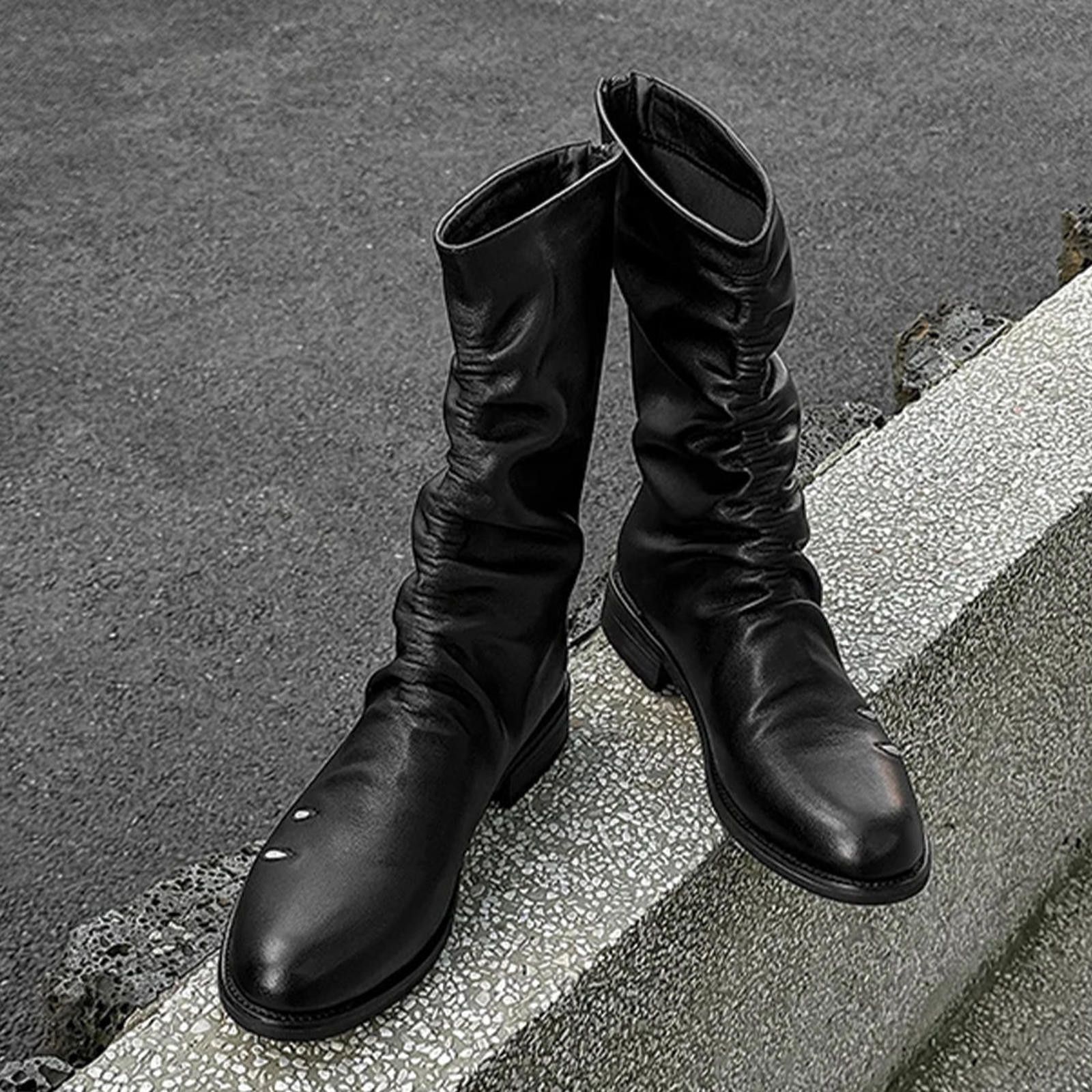 Leather Gathered Leather Calf Boots with Metallic Cutouts Size US 9 / EU 42 - 9 Thumbnail