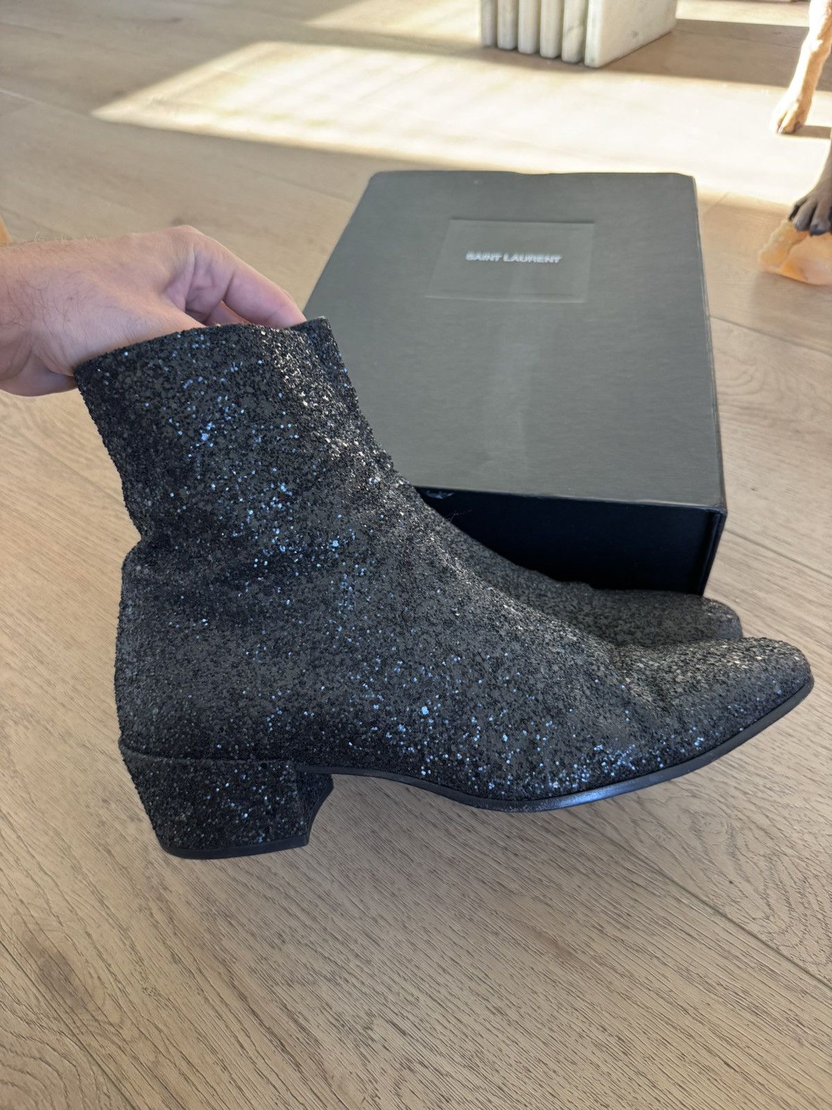 Saint Laurent Paris Black Glitter Caleb Boots 43 Size US 10 / EU 43 - 1 Thumbnail