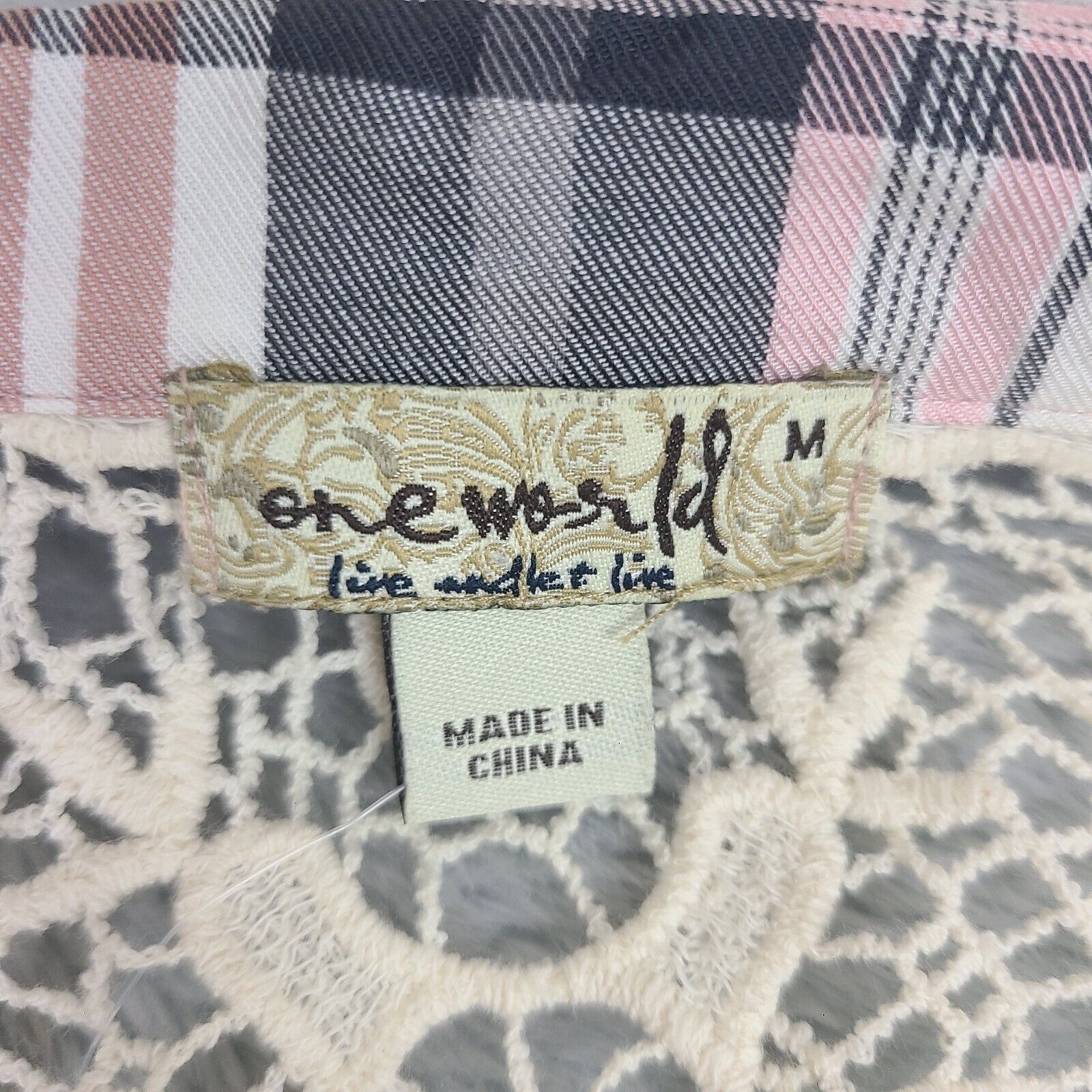 Vintage One World Womens Cardigan Medium Plaid Lace Back Open Drape Size M / US 6-8 / IT 42-44 - 2 Thumbnail