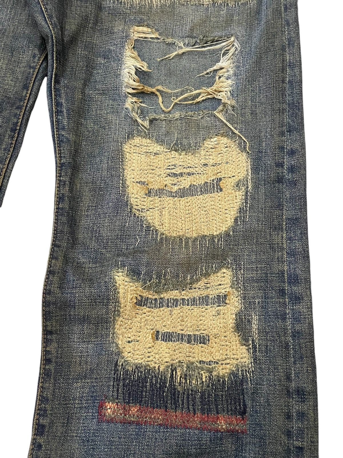 20471120 × 5351 POUR LES HOMMES × Hysteric Glamour Boro 🇯🇵 Brand Heavy Stitched Repaired Distressed Mud Jeans Size US 34 / EU 50 - 6 Thumbnail