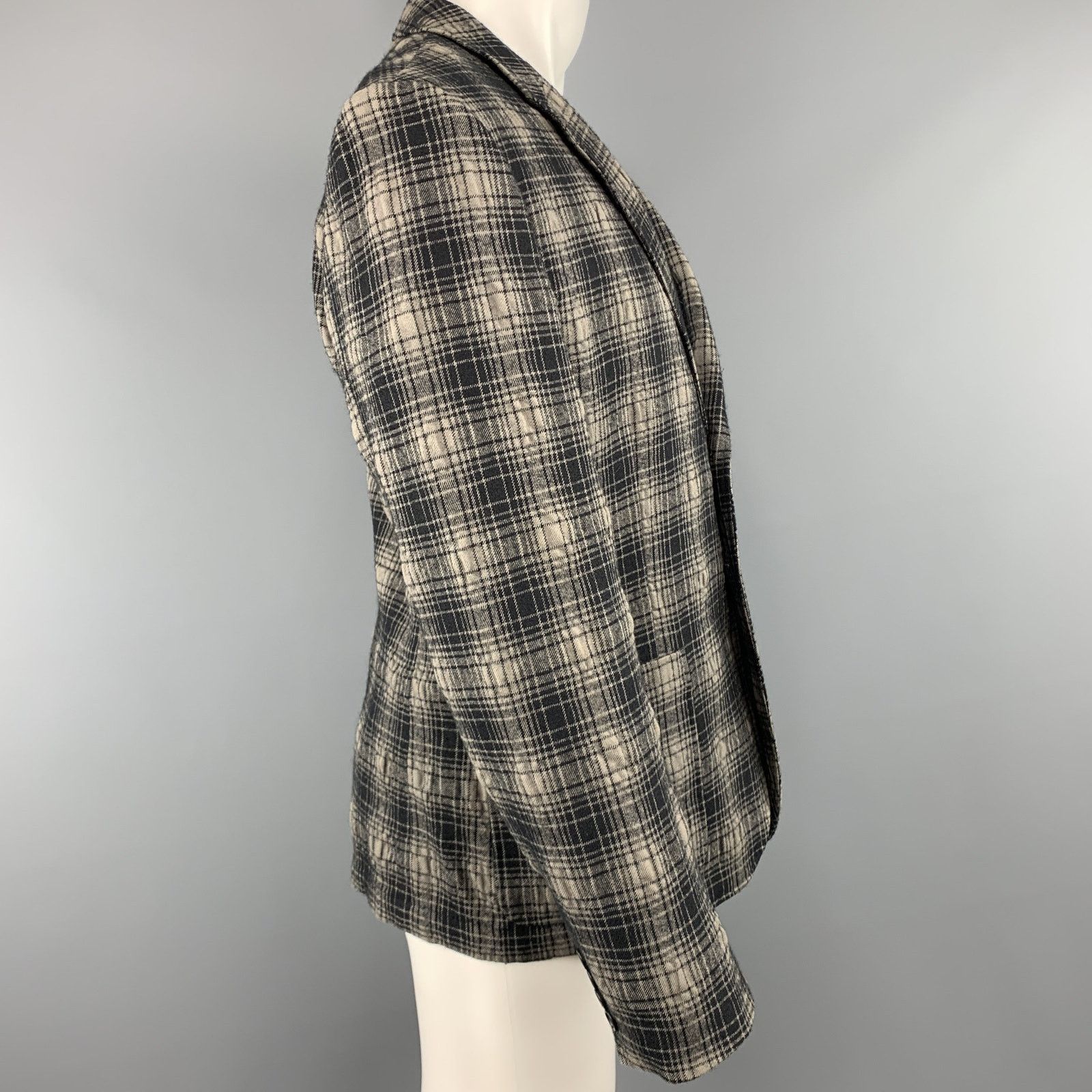 Paul Smith Sz 40 Plaid Black/Grey Wool/Cotton Sport Coat Size 40R - 4 Thumbnail