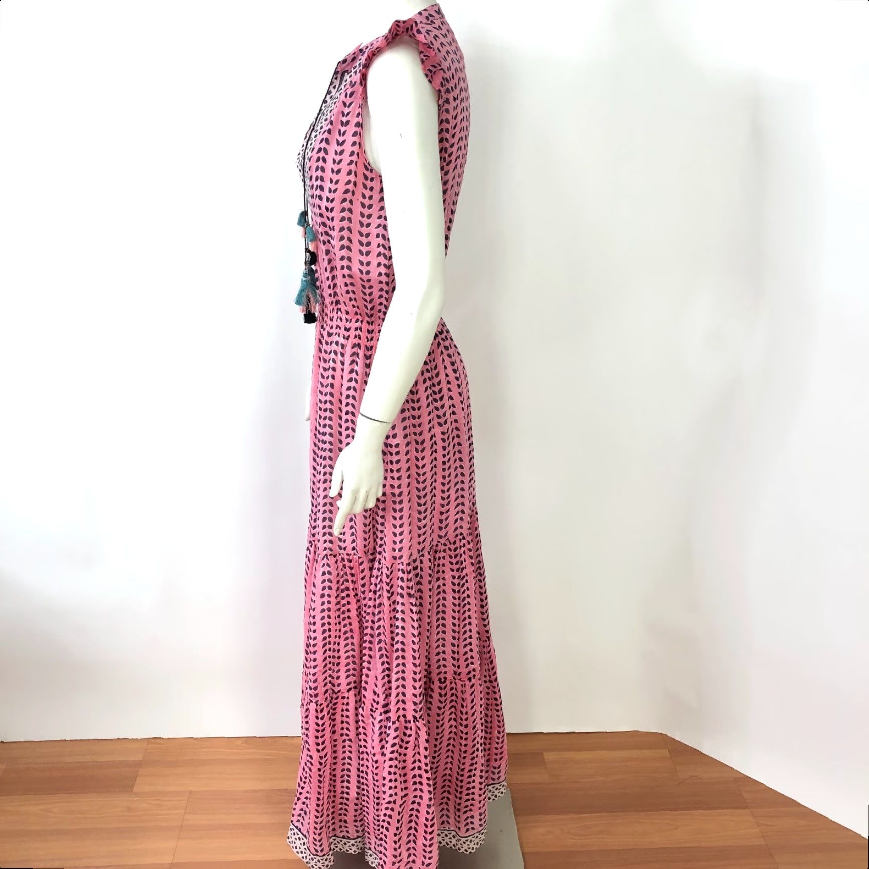 Bell Bell Maxi Dress Pink Cotton Silk A-Line Sleeveless V-Neck 58" Long Regular S Womens Bell Vintage: No Size S / US 4 / IT 40 - 3 Thumbnail