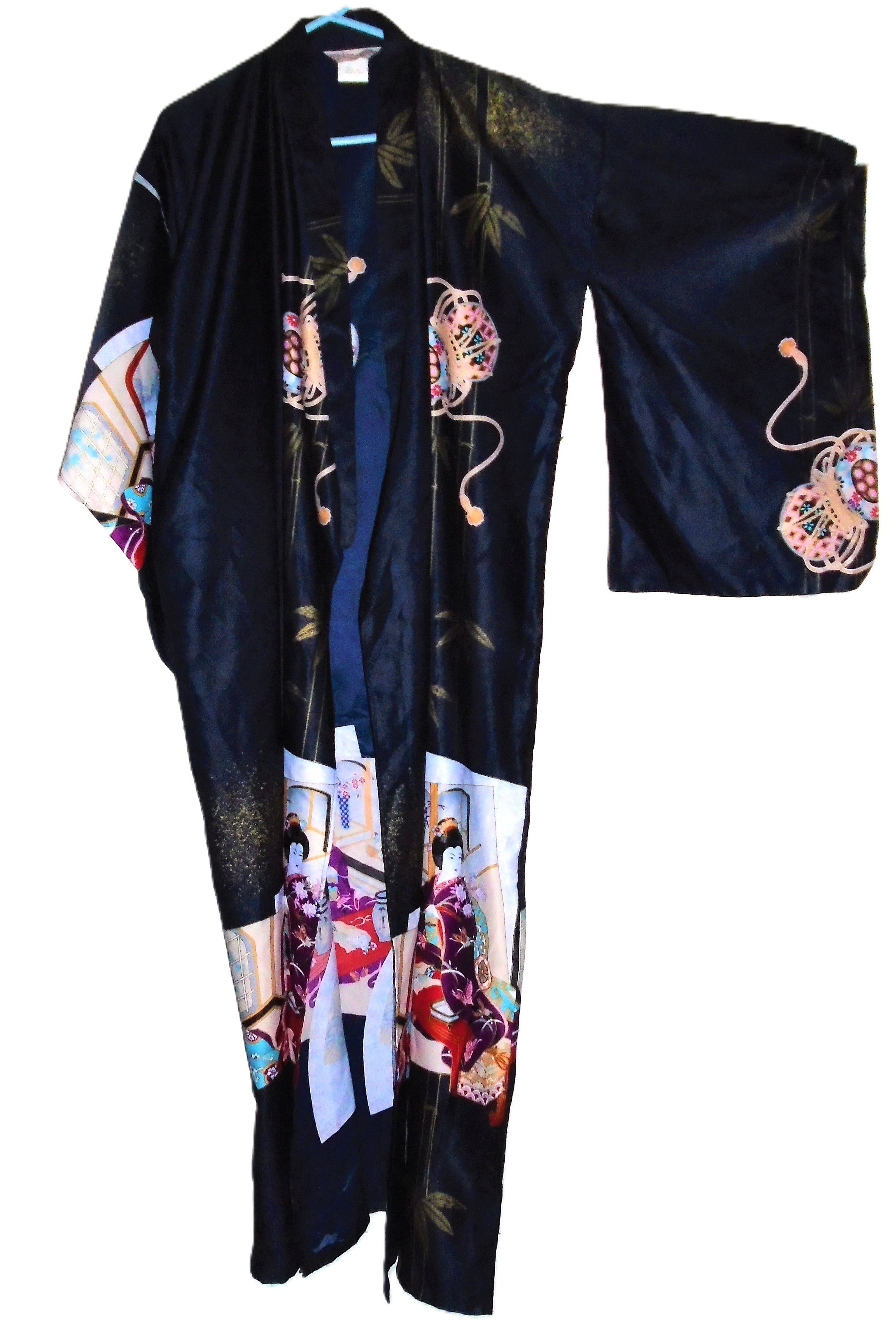 Vintage Vintage Navy Blue Asian Kimono Robe One Size Size ONE SIZE - 2 Thumbnail