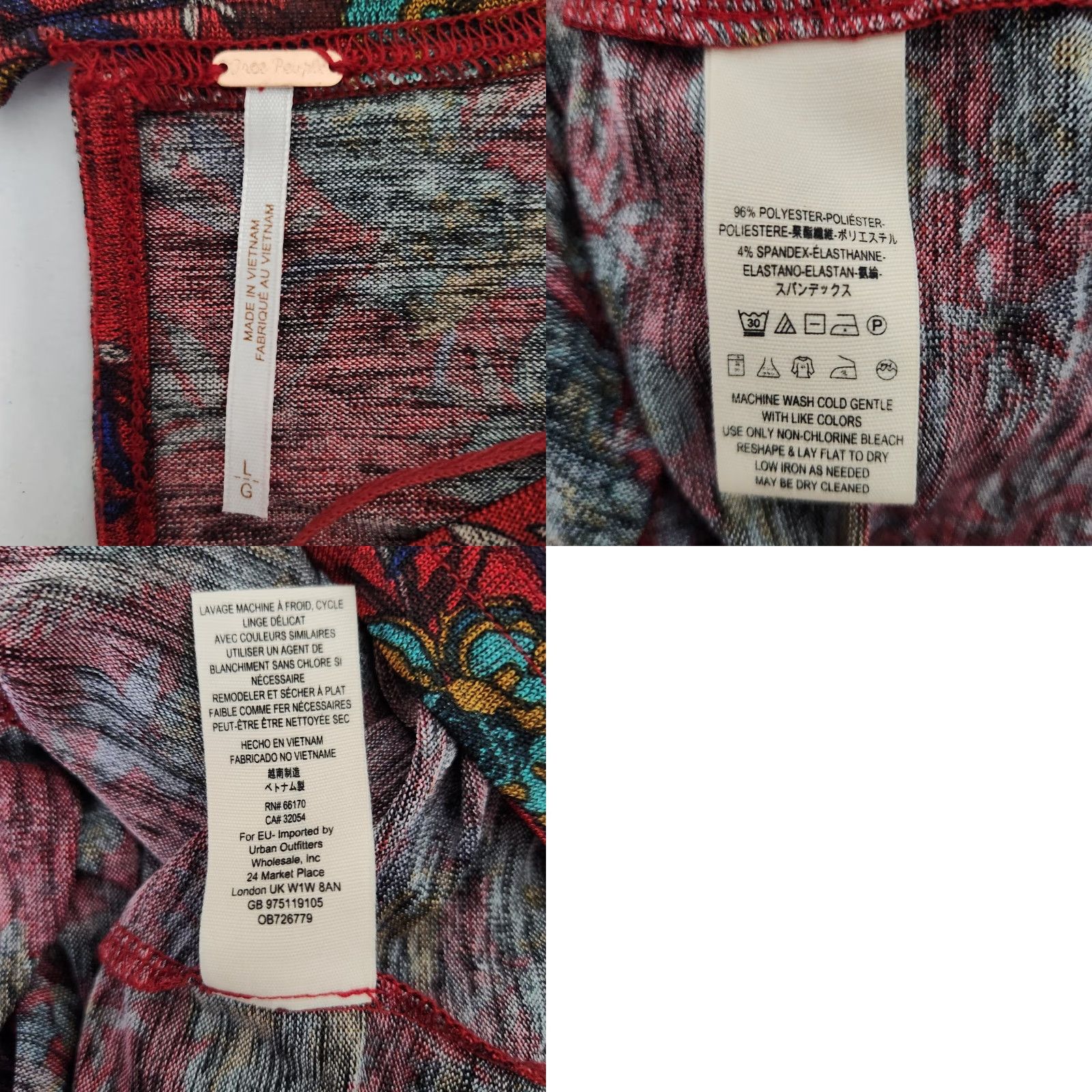 Free People Free People Dock Street Red Floral Ruffle 3/4 Sleeve Top L Women's Blouse Size L / US 10 / IT 46 - 8 Thumbnail