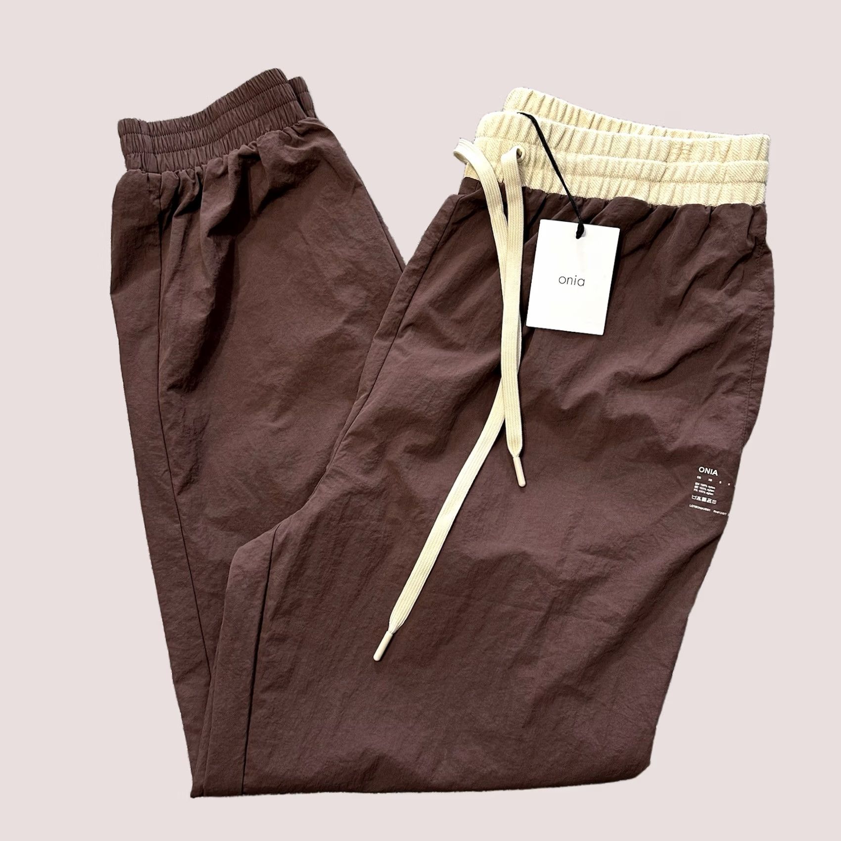 Onia Onia Jogger Pants Womens XL Brown Deep Taupe Nylon Tapered Drawstring Activewear Size 40" / US 18 - 1 Thumbnail