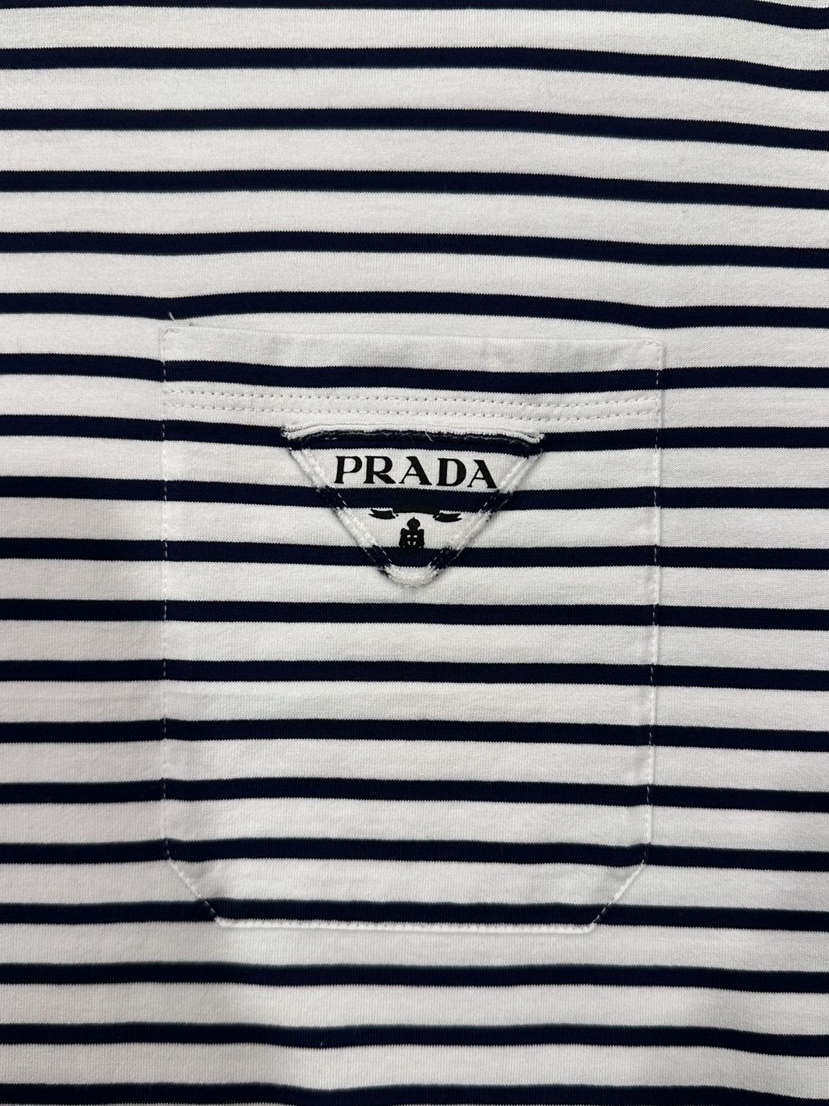 Prada Prada Striped Navy White Cotton Pocket Triangle Logo T-Shirt Size US XXL / EU 58 / 5 - 6 Thumbnail
