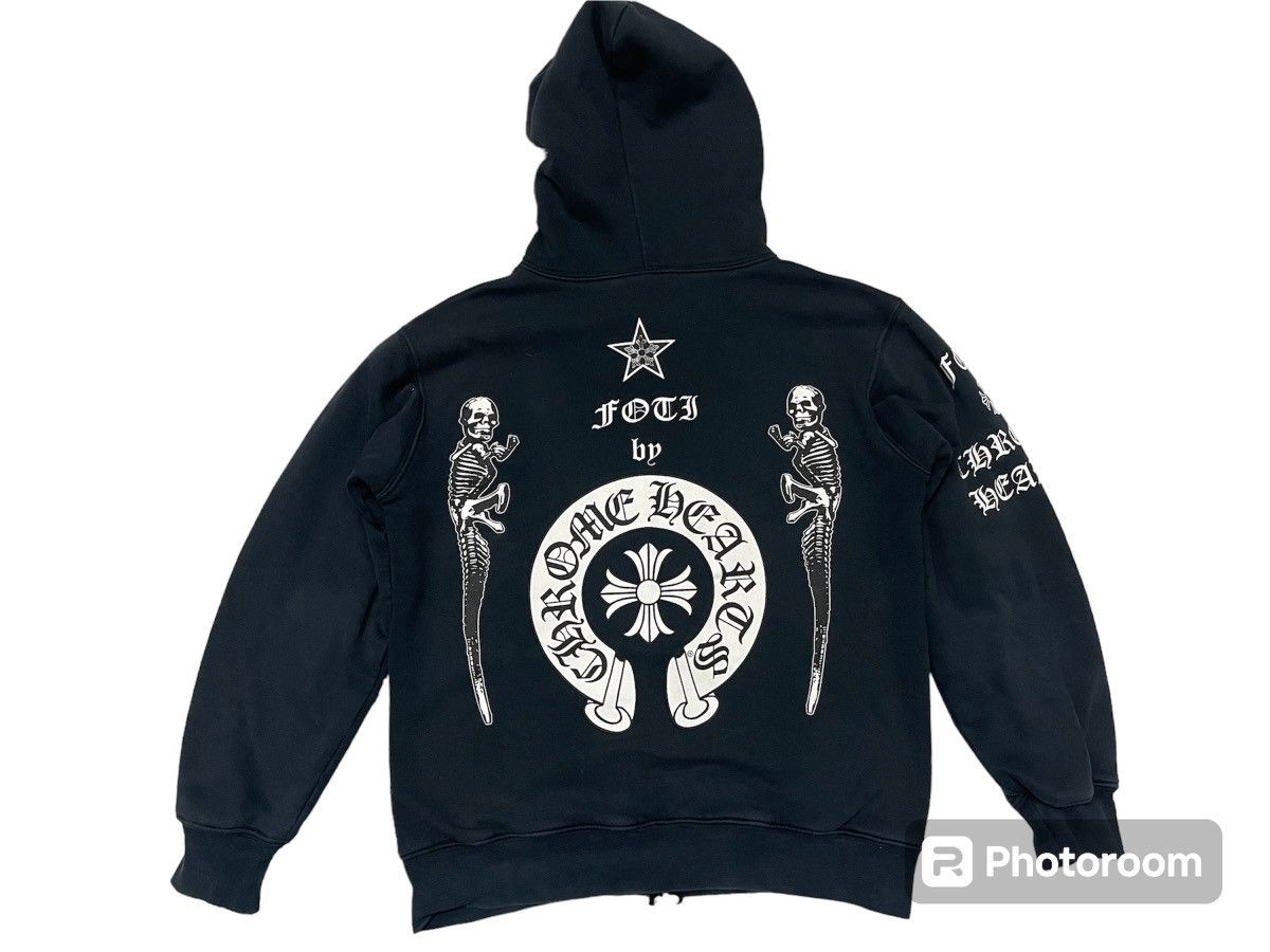 Chrome Hearts RARE CHROME HEARTS FOTI HORSESHOE CROSS LOGO ZIP UP 