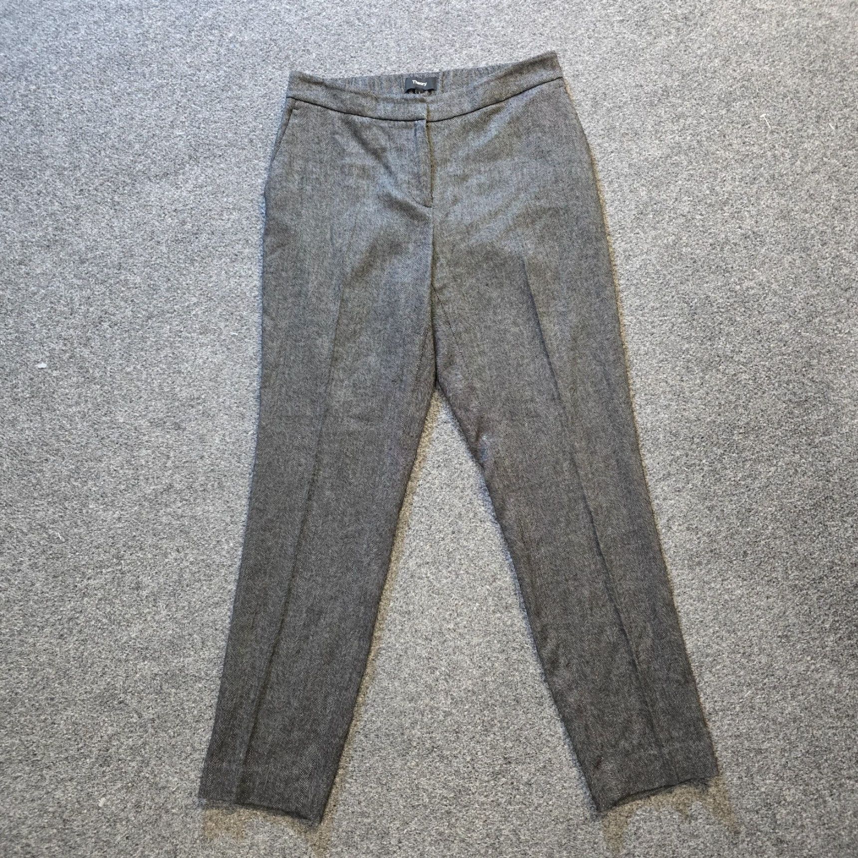 Theory Theory Pants Womens Size 2 Gray Wool Blend Herringbone Tapered Pull On Capsule Pants Regular Tapered Flat Front Dress Size 26" / US 2 / IT 38 - 2 Thumbnail
