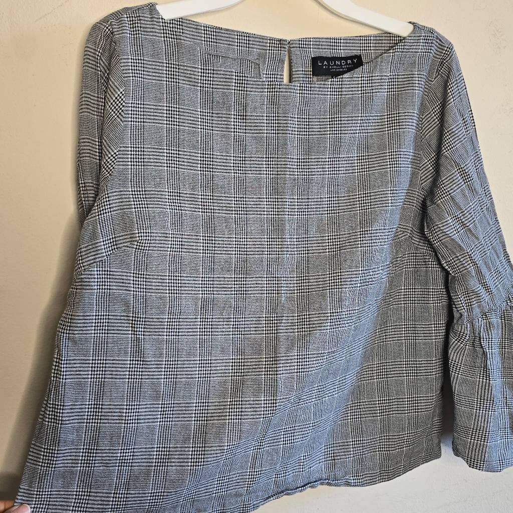 Laundry by Shelli Segal Laundry by Shelli Segal Plaid Bell Sleeve Top Womens Large 100% Cotton Blouse Size L / US 10 / IT 46 - 14 Thumbnail