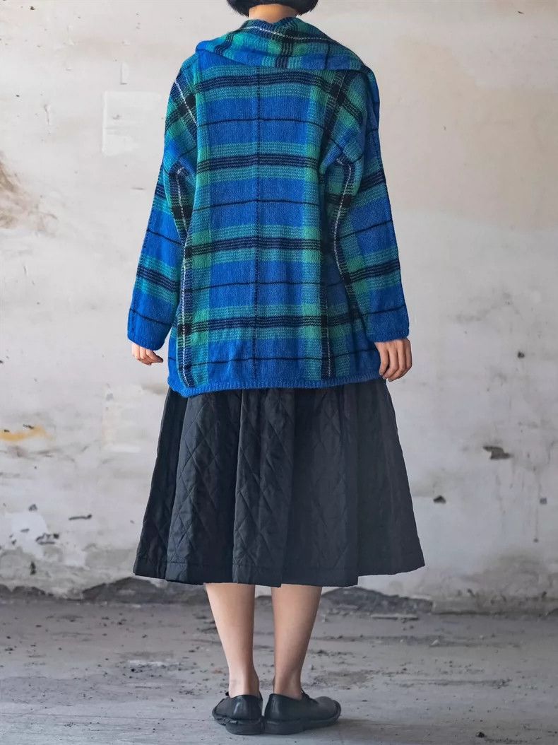 Kenzo KENZO Blue and green checkered horsehair scarf collar coat Size M / US 6-8 / IT 42-44 - 5 Thumbnail