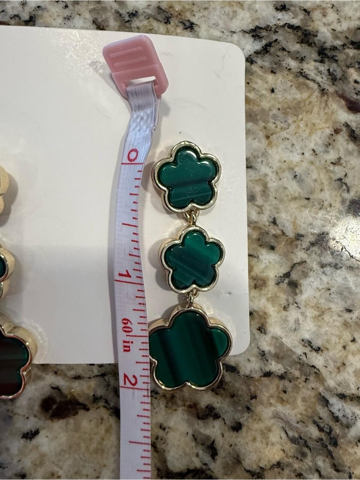 Other Clover leaf green dangle post earrings stripe marble gold Size ONE SIZE - 2 Thumbnail