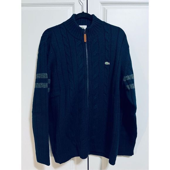 image of Vintage Lacoste Men's Sweater in Blue (Size 2XL)