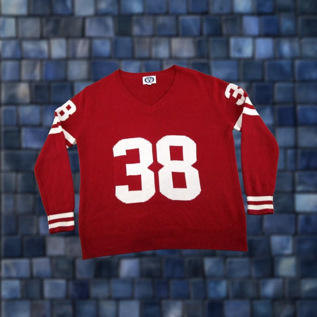 Vintage Varsity Sweater Mens XL Wisconsin Badgers Jonathan Taylor Red Raggs #38 Varsity All American Pullover Decade 0s 80s 90s-based Size US XL / EU 56 / 4 - 1 Thumbnail