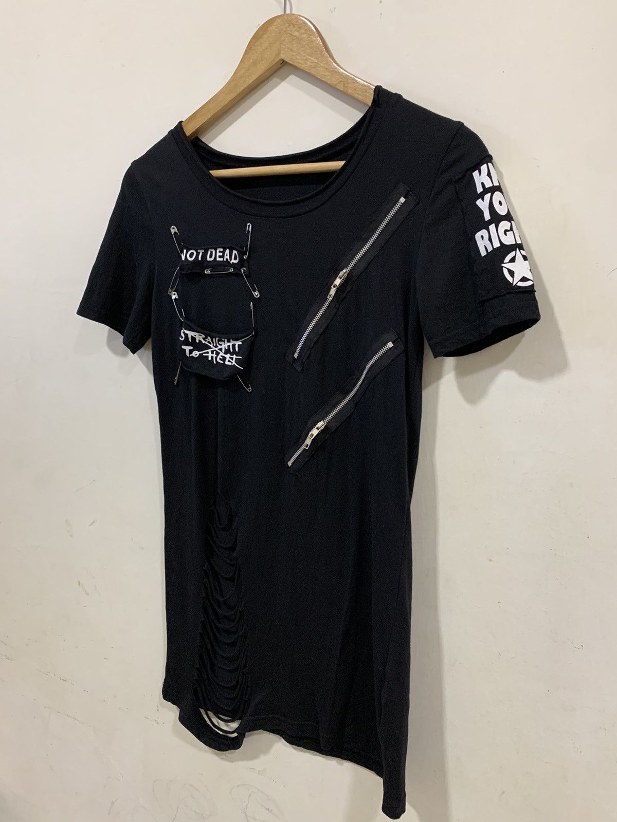 Japanese Brand Poem Punk Gothic Style Zip Black Tee T-shirt Size US XS / EU 42 / 0 - 6 Thumbnail