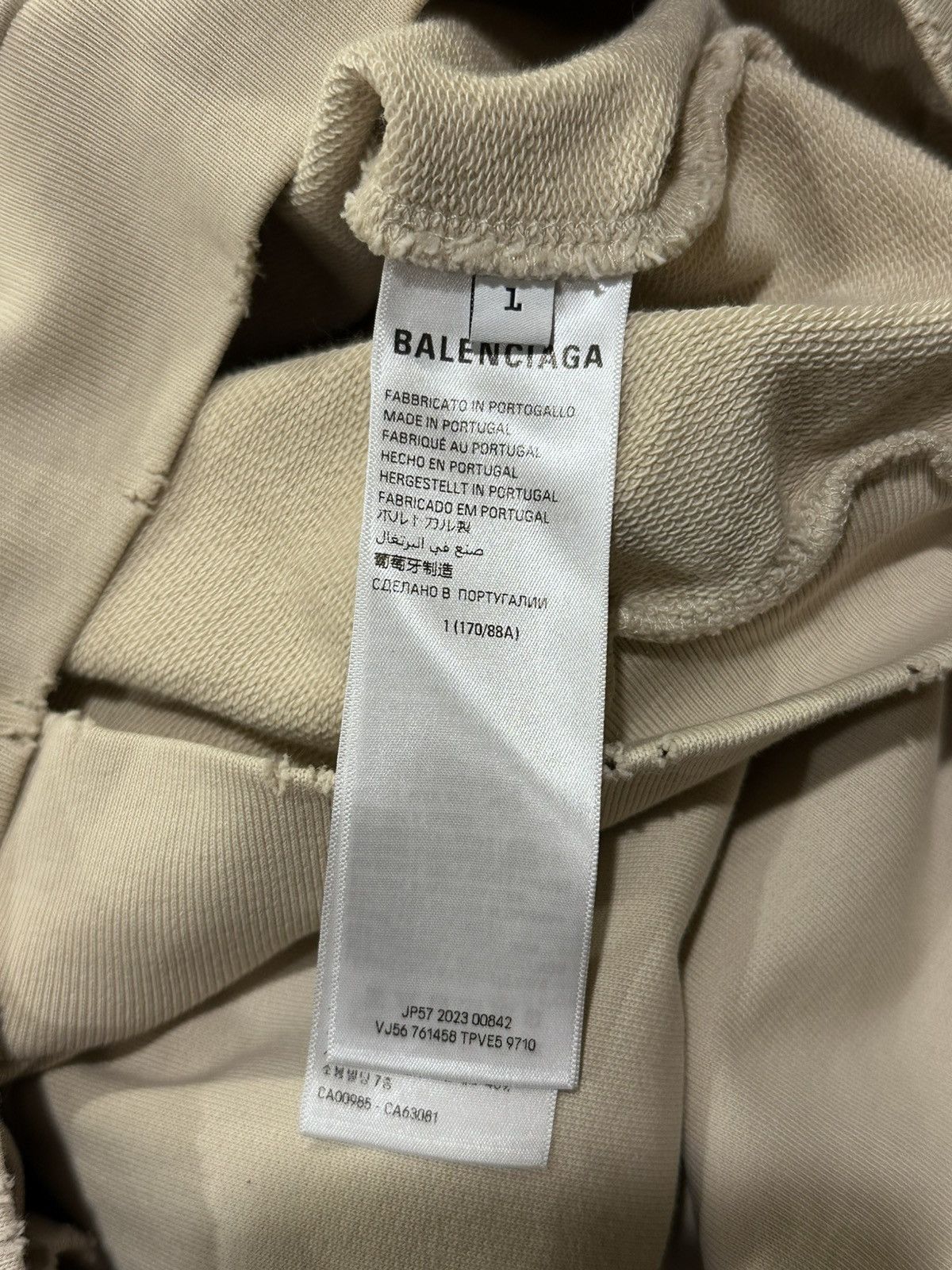 Balenciaga Balenciaga “Be Nice” Light Biege 2023 Distressed Hoodie Size US XL / EU 56 / 4 - 11 Thumbnail