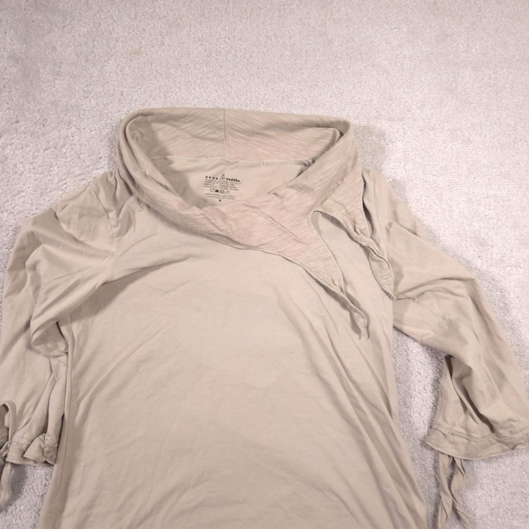 Vintage Neon Buddha Shirt Womens M Beige Cowl Neck 3/4 Sleeve Tunic Top Stretch Size M / US 6-8 / IT 42-44 - 4 Thumbnail