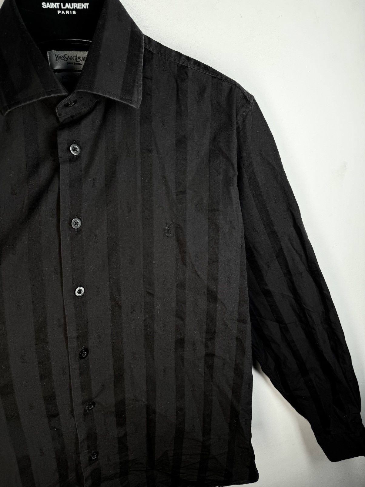 Yves Saint Laurent Monogram YSL Shirt Black Longsleeve Button Up Dress Collar Size US M / EU 48-50 / 2 - 14 Thumbnail