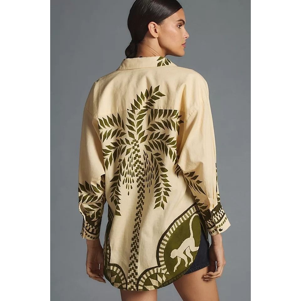 Anthropologie Eugenia Fernández Rihad Monkey Print Buttondown Blouse Size XS / US 0-2 / IT 36-38 - 3 Thumbnail