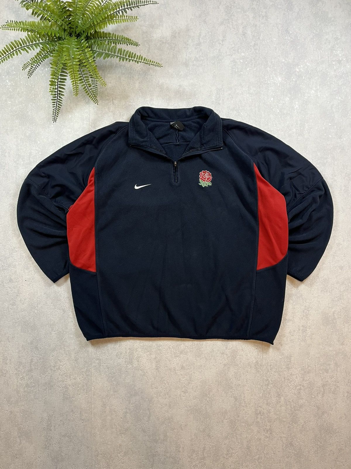 Nike × Vintage 90s Nike England Vintage Y2K Fleece Oversized 1/4 Zip Jacket Size US XL / EU 56 / 4 - 1 Thumbnail
