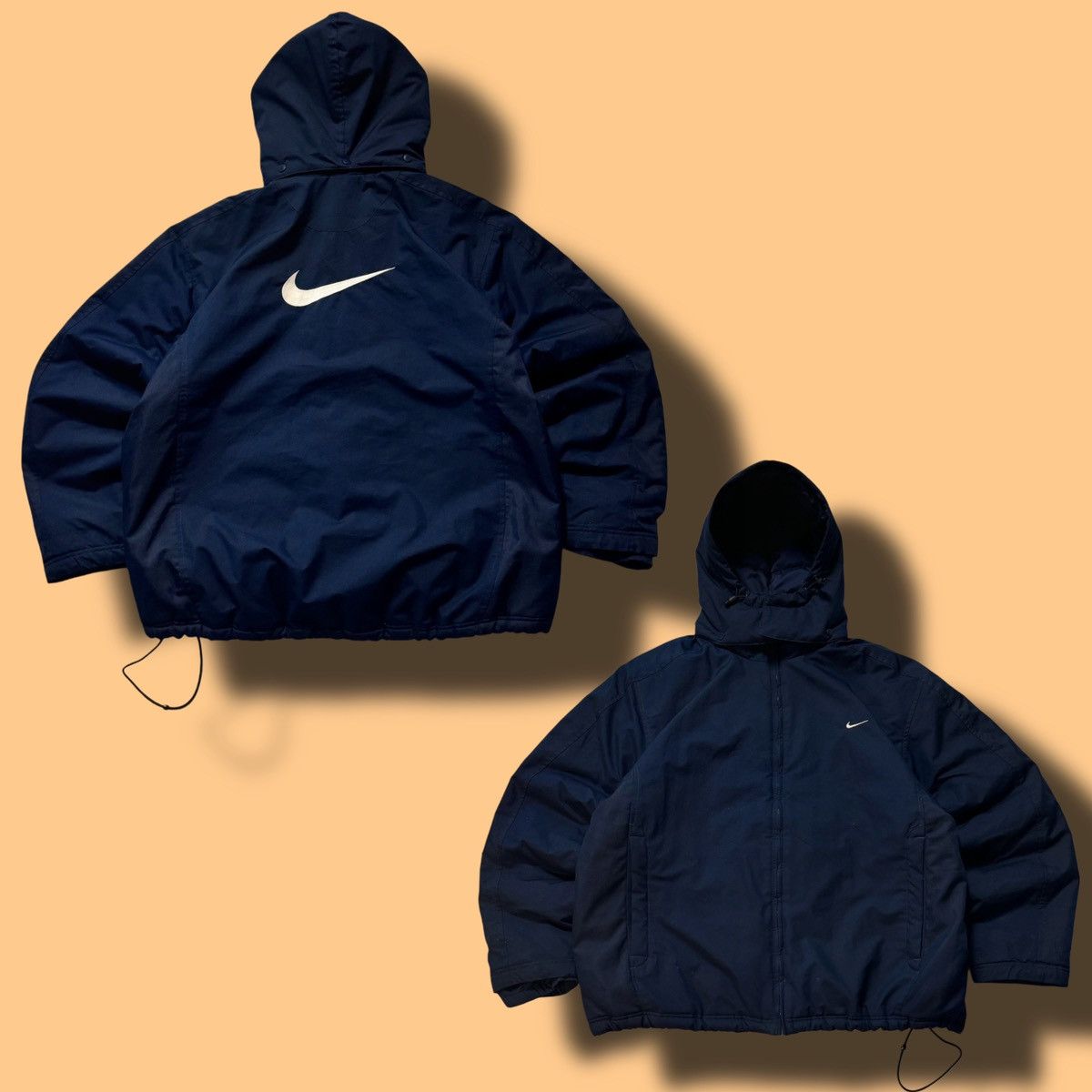 Nike × Vintage 00s Nike Vintage Drill Oversize Down Hooded Jacket Y2K Size US XL / EU 56 / 4 - 1 Thumbnail