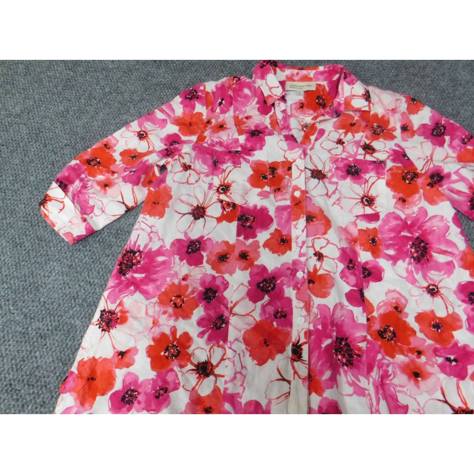 Jones New York Jones New York Womens Blouse Button-Up Petites Pink Floral Casual Cap Sleeve 3/4 Sleeve Womens Size L / US 10 / IT 46 - 3 Thumbnail