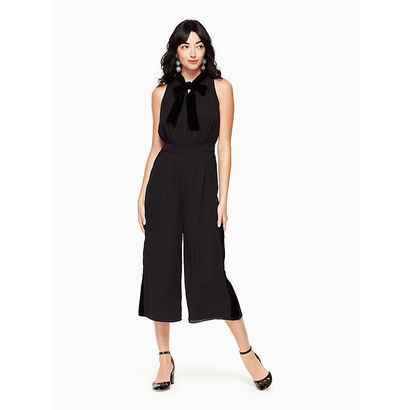 Kate Spade Kate Spade Black Velvet Bow Stripe Wide Leg Jumpsuit SZ 6 Size 28" / US 6 / IT 42 - 1 Thumbnail