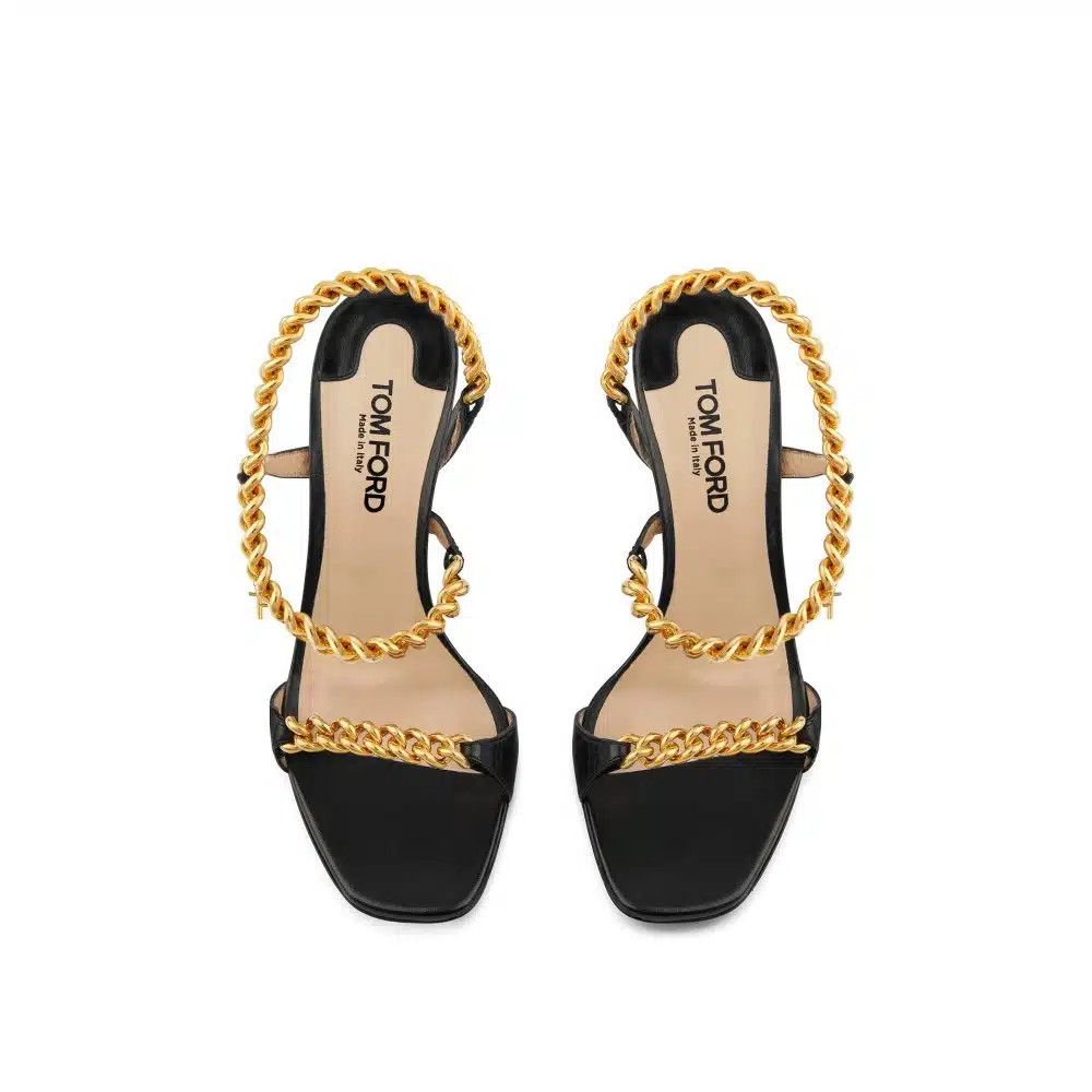 Tom Ford o1loc1c0325 W3342 Shiny Leather Zenith Sandals in Black Gold Size US 8 / IT 38 - 3 Thumbnail