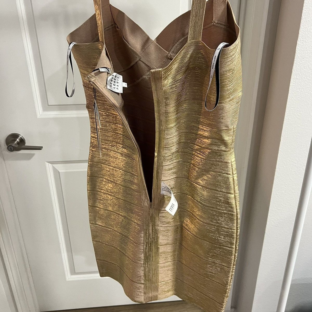 Herve Leger Herve Leger Metallic Bandage Mini Dress In Gold size Large Size L / US 10 / IT 46 - 7 Thumbnail