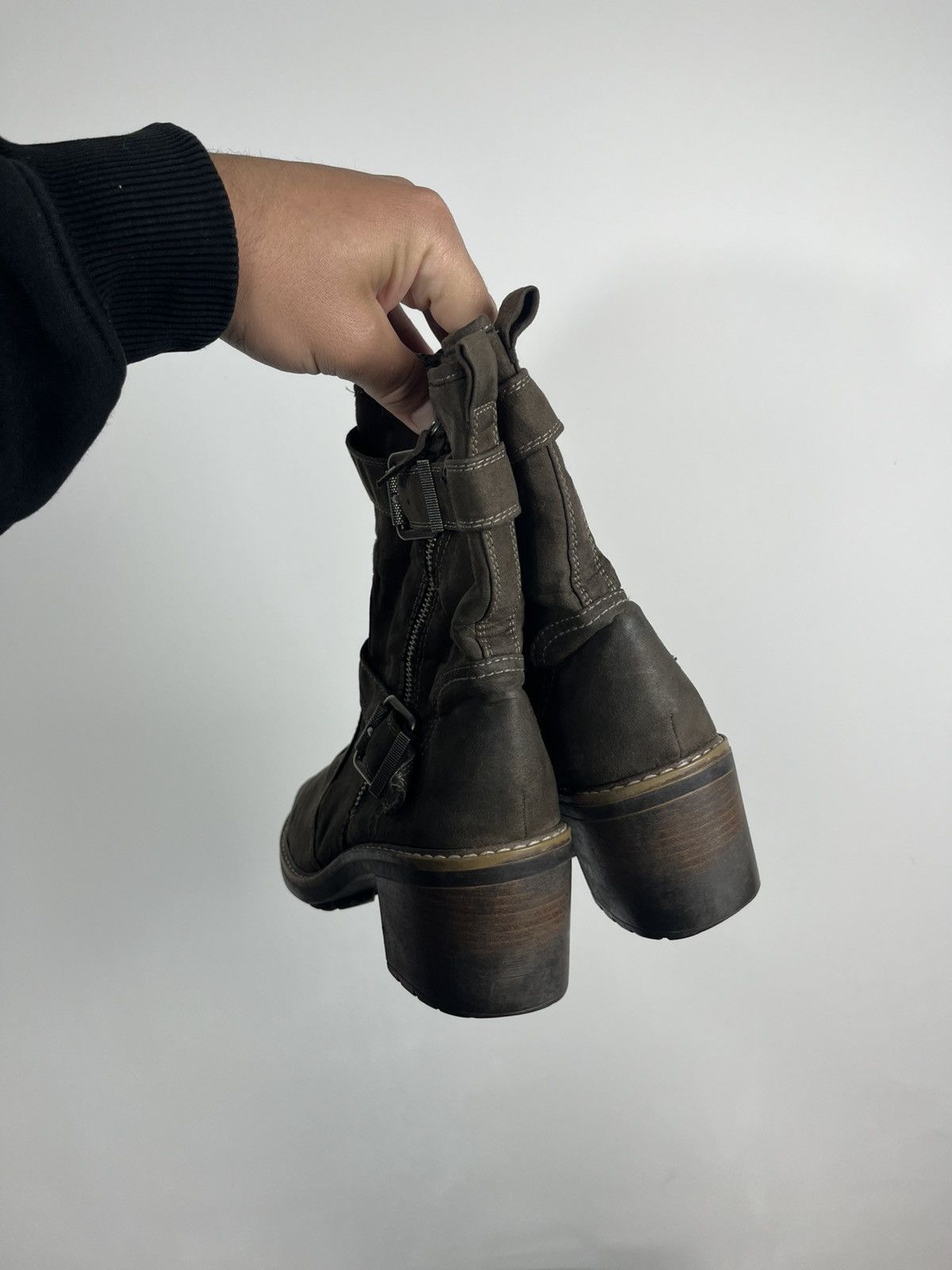 Japanese Brand × Vintage Avant-Garde Chunky Heeled Leather Biker Boots with Straps Size US 10 / IT 40 - 5 Thumbnail
