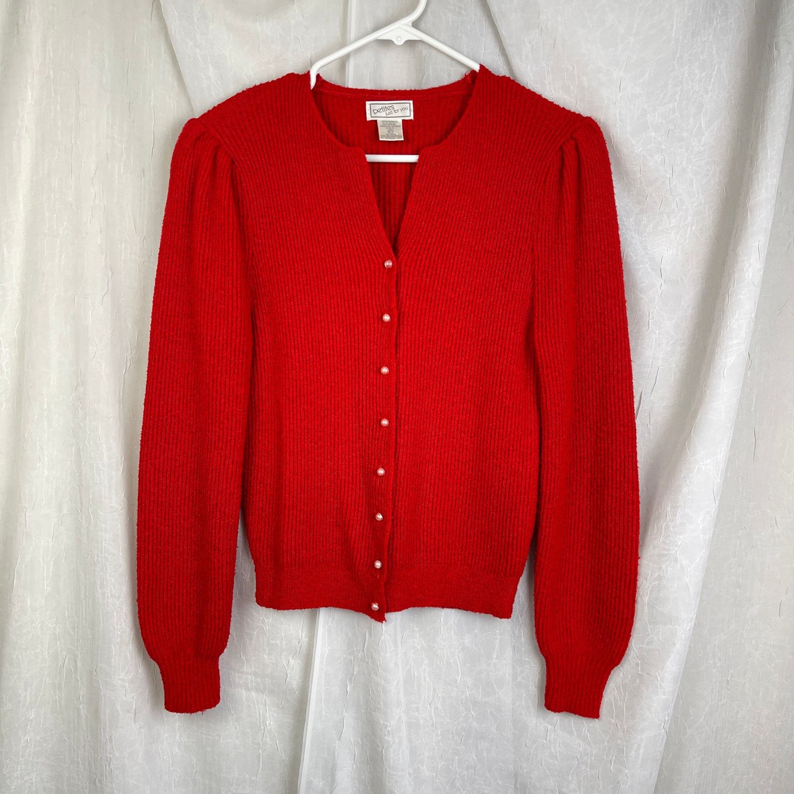 Vintage VTG 90’s Petites Just For You Red Cardigan Cozy Knit Sweater Size S / US 4 / IT 40 - 2 Thumbnail